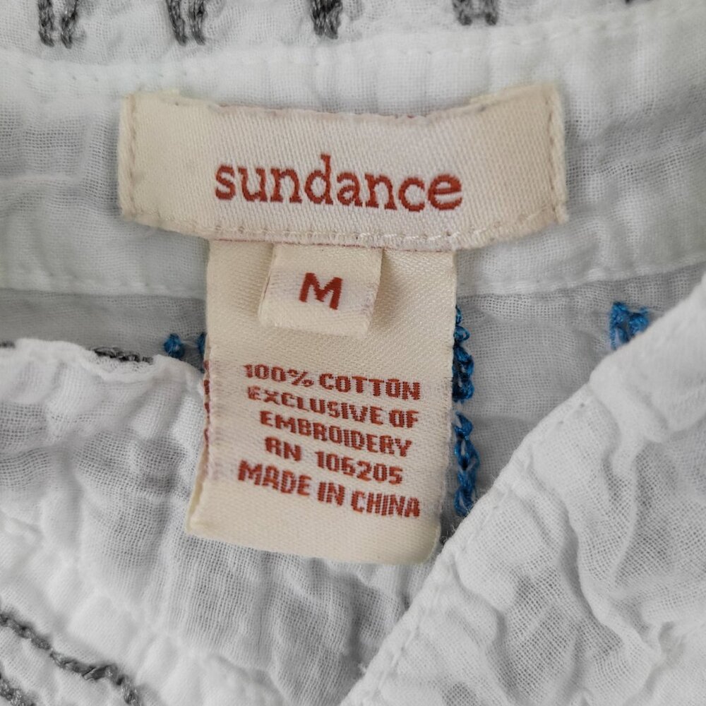 Sundance Tunic Women's M White Blue Lightweight Cotton Embroidered Shirt - Picture 3 of 16